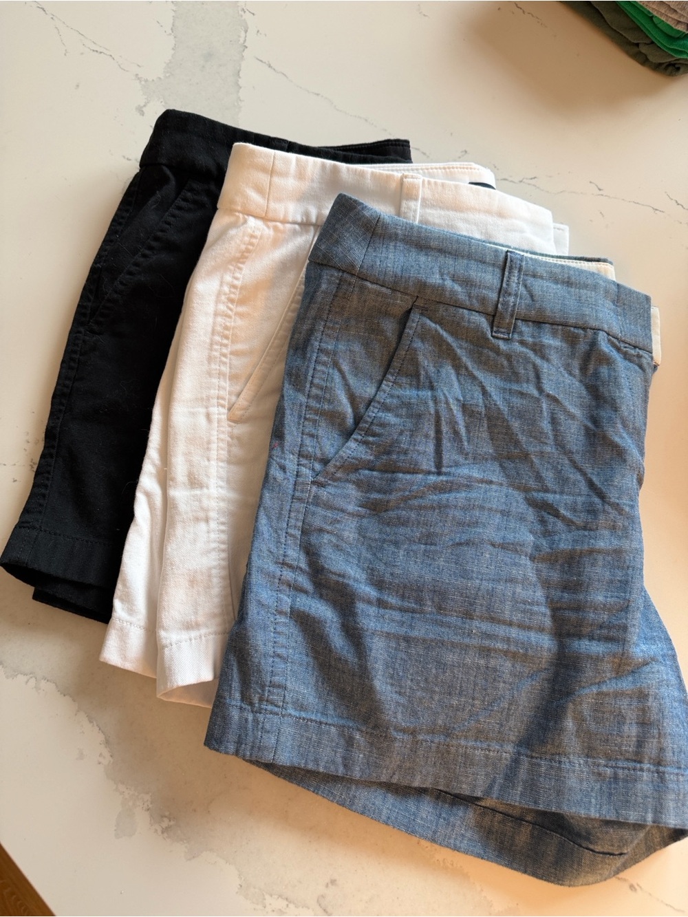 J Crew Chino Shorts - Black, chambray, White